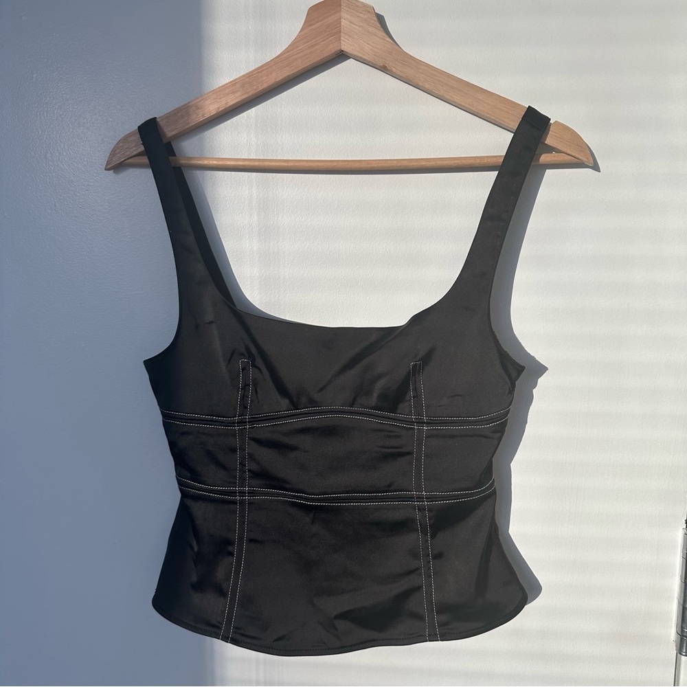 Corset style satin tank top with contrast stitch ASOS Reformation